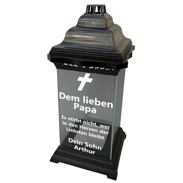 Personalisiertes Grablicht mit eigener Widmung, Spruch und Unterschrift